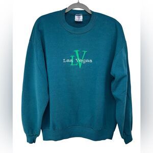 Vintage 90s Las Vegas Embroidered Green Crewneck Sweatshirt Adult XL